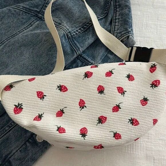 🎁3/$30🎁 Corduroy Crossbody Strawberry Print Belt Bag | Christmas Gifts For Her - Picture 10 of 16